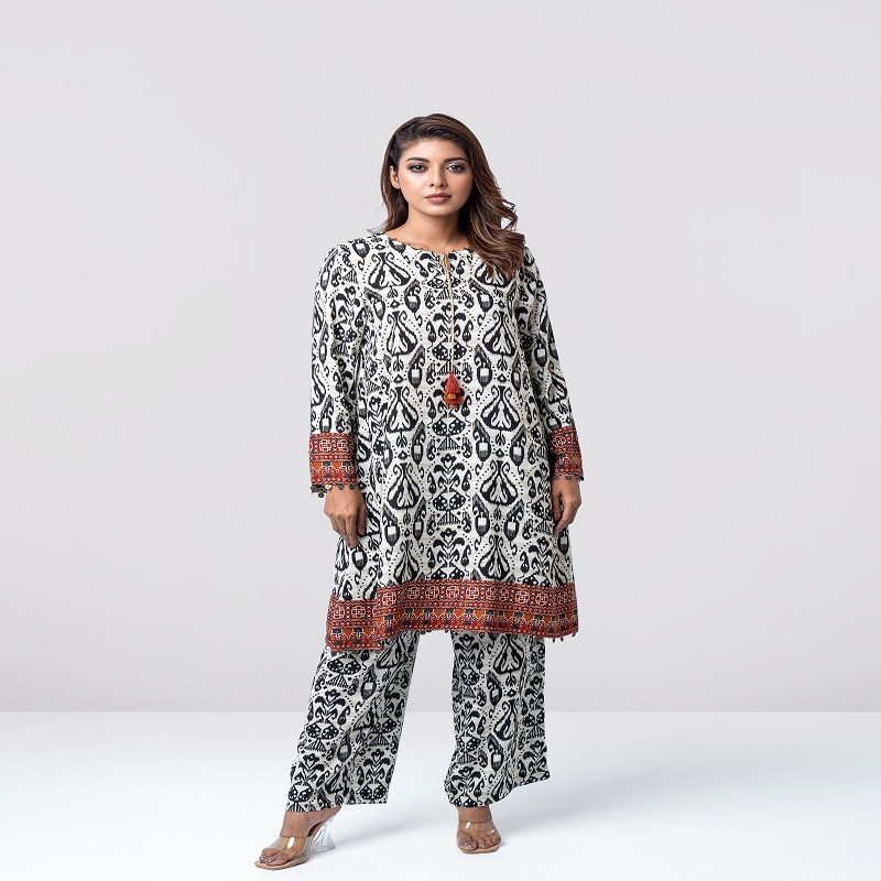 Relaxed Fit Mid-Length Printed Two-Piece Ethnic Set